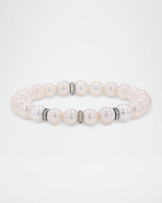 Pearl Bracelet with Sterling Silver Diamond Rondelles